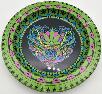 Metal Tin Ashtray - Green Leaf (12pcs)